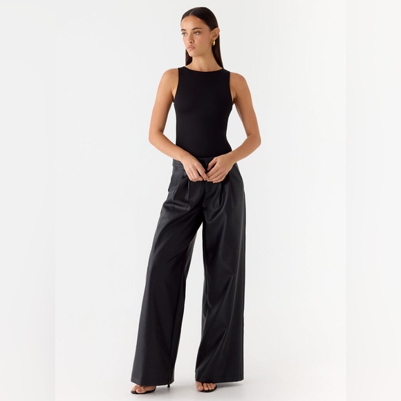 NWOT - Peppermayo Faux Leather Wide Leg Pants in Black - Size 2 - Picture 2 of 6